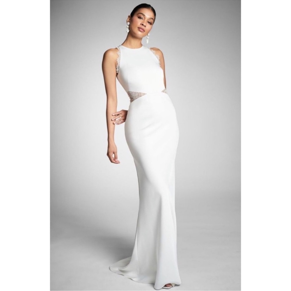 Sachin + Babi White Lace-Detail Cutout Wedding Gown